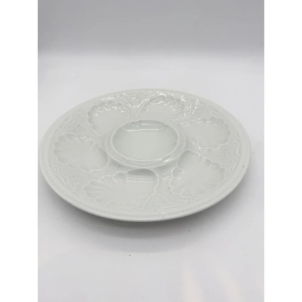 Antique Tharaud limoges france oyster platter White Glossy 10.5” Porcelain